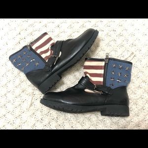 American flag, studded short boots